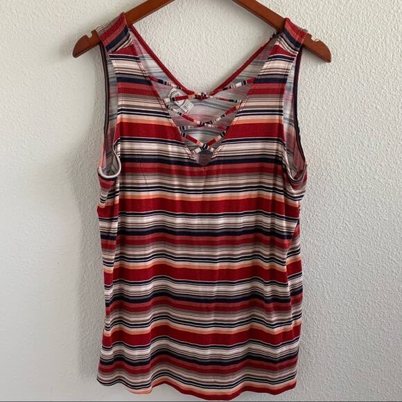 Maurices 24/7 Striped Retro Vibe Strappy Front Top Large - Picture 2 of 9